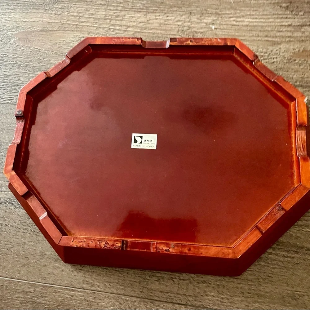 Red Lacquered Octagonal Decorative Tray Set